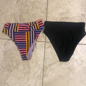 Aerie high cut high waisted cheeky bikini bottoms size large (black and multi).